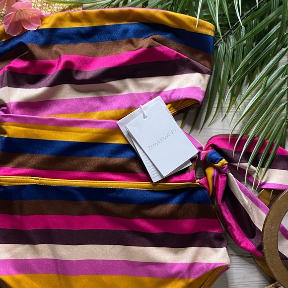 Zimmermann Striped Cutout Scarf Tie One Piece Swimsuit - Picture 4 of 15